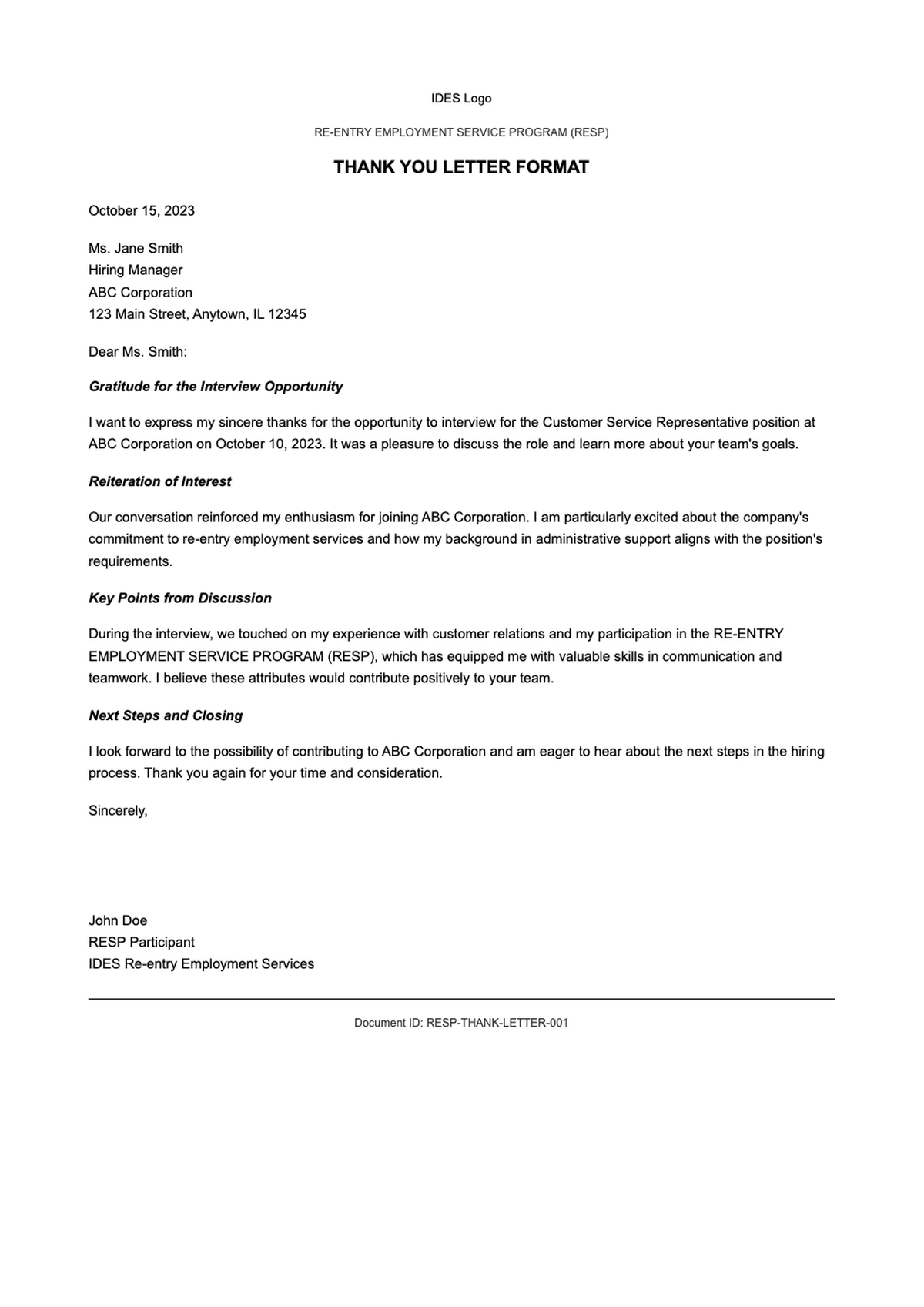 Re Entry Employment Service Program thank you letter template_variant_1